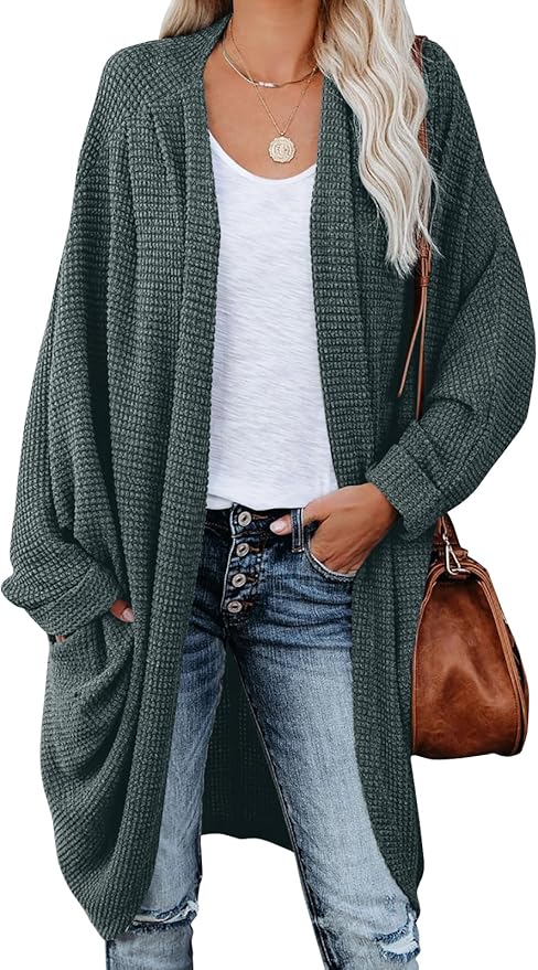 Oversized Knitted Cardigan for Ladies – Batwing Sleeves, Chunky Boho Style