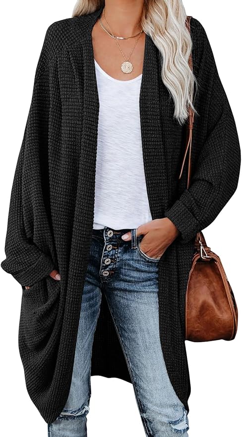 Oversized Knitted Cardigan for Ladies – Batwing Sleeves, Chunky Boho Style