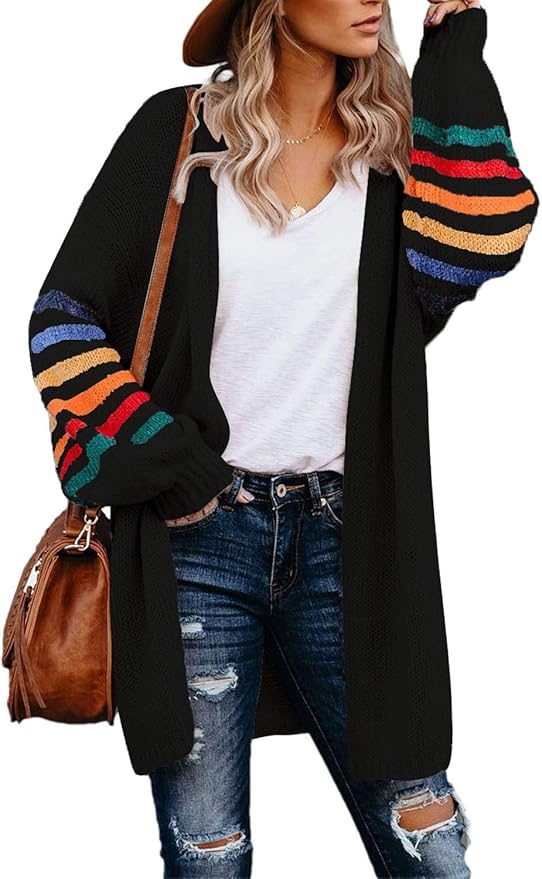 Oversized Striped Knitted Cardigan for Women