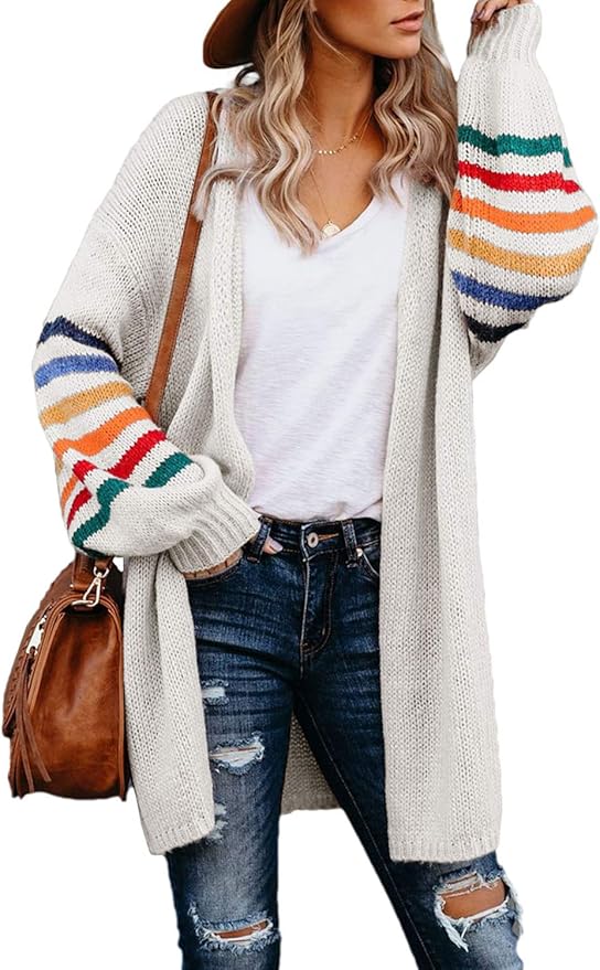 Oversized Striped Knitted Cardigan for Women