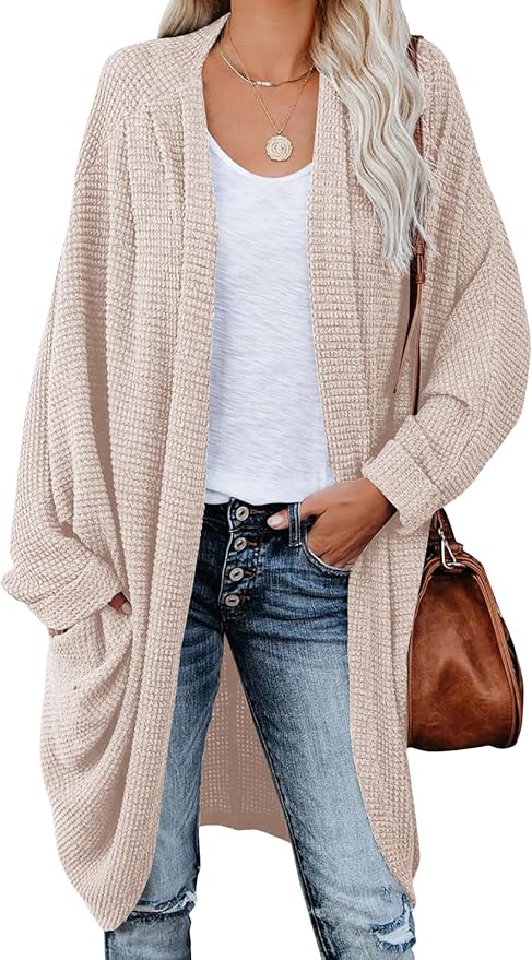 Oversized Knitted Cardigan for Ladies – Batwing Sleeves, Chunky Boho Style