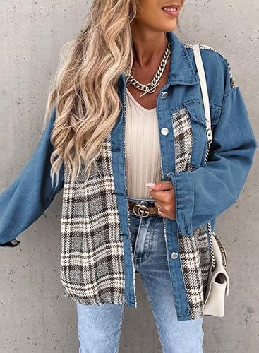 Denim Plaid Cotton Jacket for Women – Boyfriend Oversized Fit