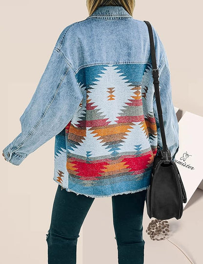 Aztec Distressed Denim Vintage Jacket