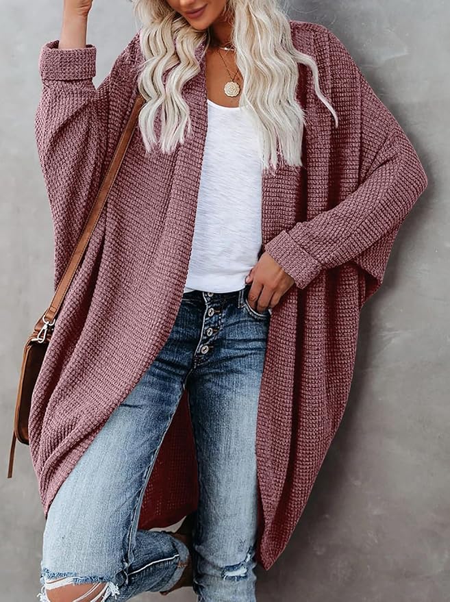 Oversized Knitted Cardigan for Ladies – Batwing Sleeves, Chunky Boho Style