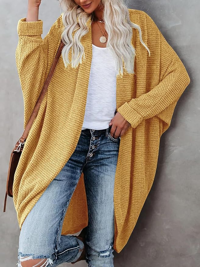 Oversized Knitted Cardigan for Ladies – Batwing Sleeves, Chunky Boho Style