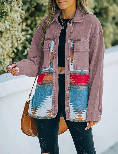 Aztec Distressed Denim Vintage Jacket