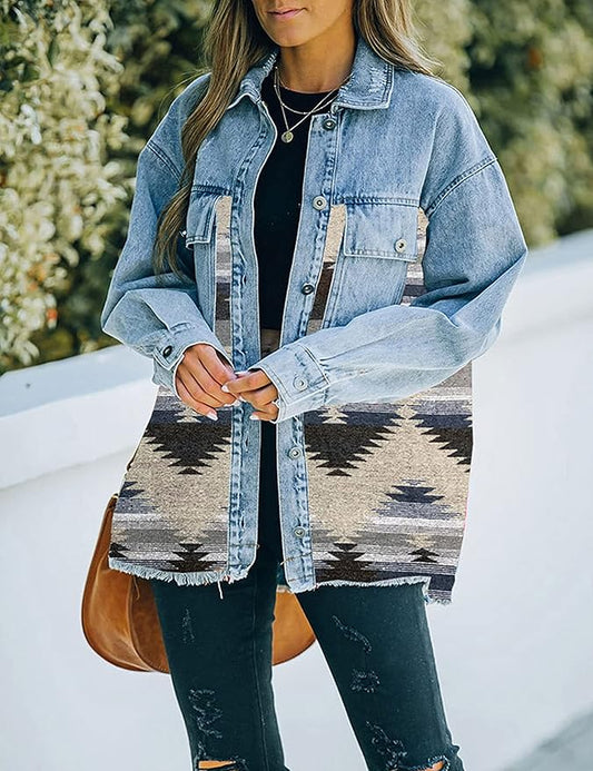 Aztec Distressed Denim Vintage Jacket