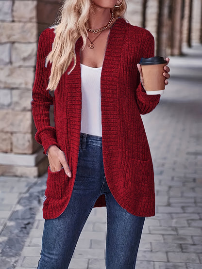 Women's Solid Colour Long Sleeve Open Front Cardigan