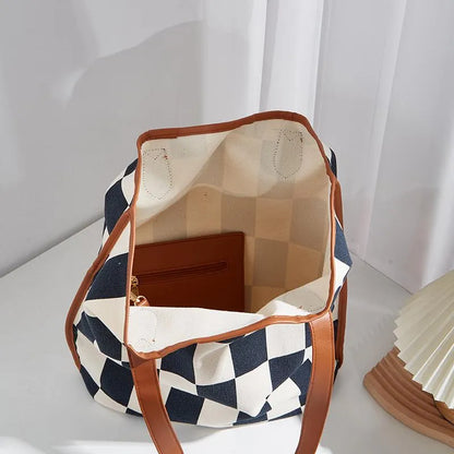 Lucia Comér - Plaid checkered tote bag