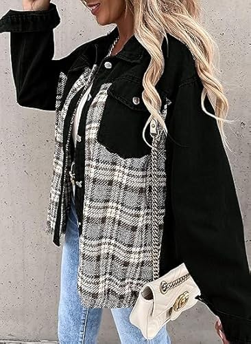 Denim Plaid Cotton Jacket for Women – Boyfriend Oversized Fit