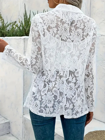 Elegant See-Through Blazer with Floral Pattern