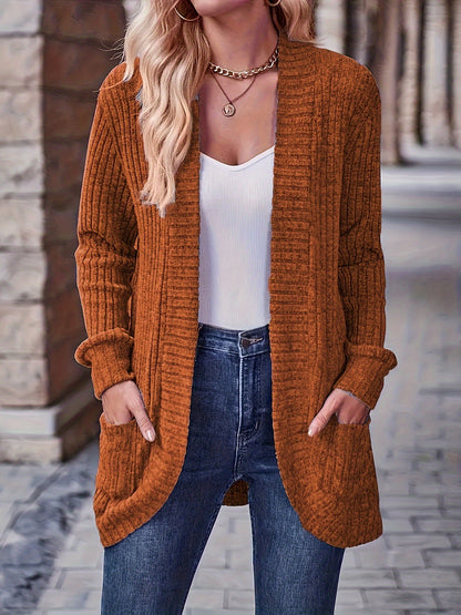 Women's Solid Colour Long Sleeve Open Front Cardigan