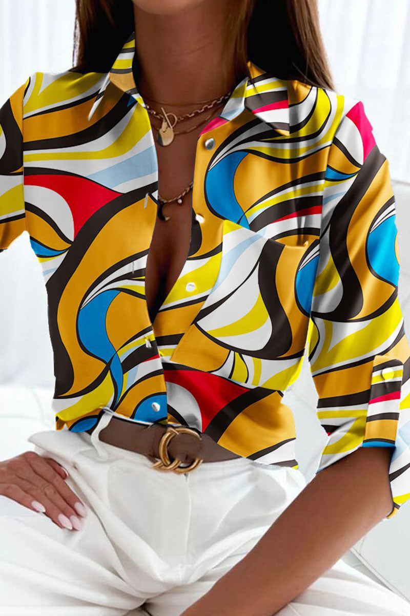 Élodie Lavin - Elegant Rolled-Sleeve Shirt with Artistic Print