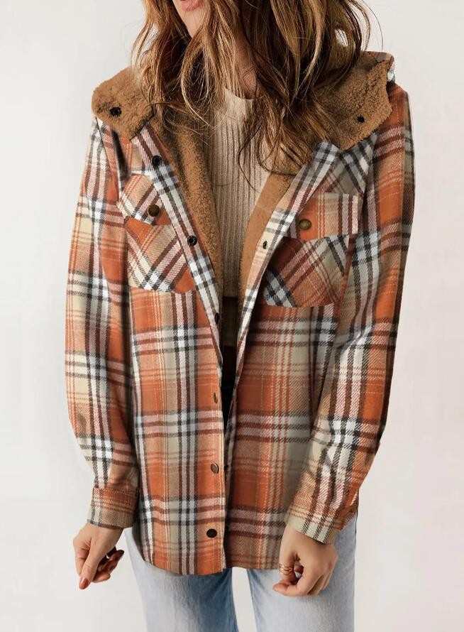 Women's Plaid Flannel Wool Coat – Hooded with Pockets