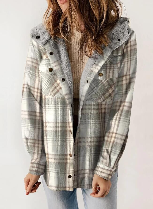 Women's Plaid Flannel Wool Coat – Hooded with Pockets