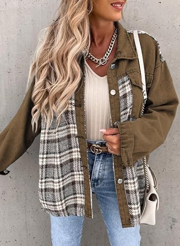 Denim Plaid Cotton Jacket for Women – Boyfriend Oversized Fit