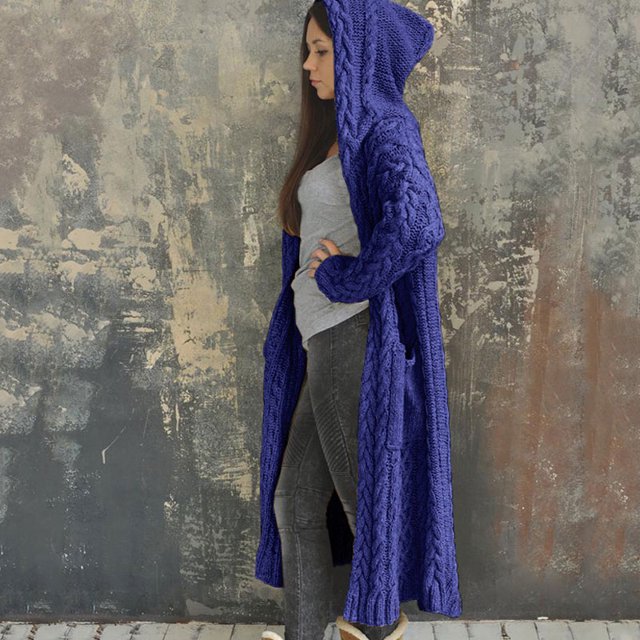 Hooded Long Knitted Cardigan for Ladies