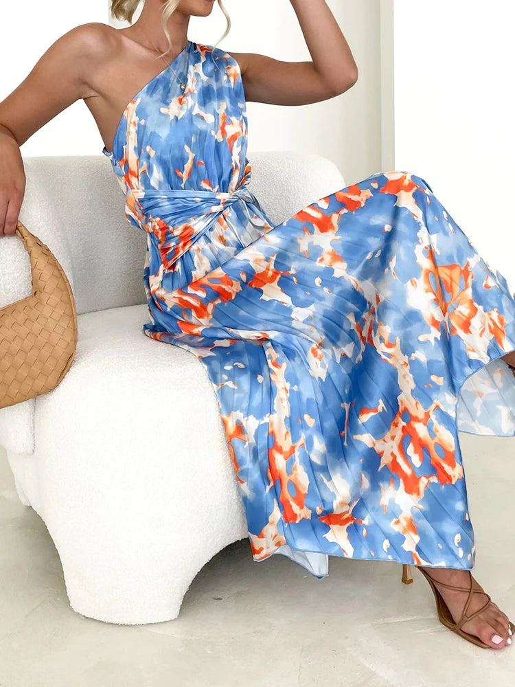 Floral One Shoulder Hem Dress