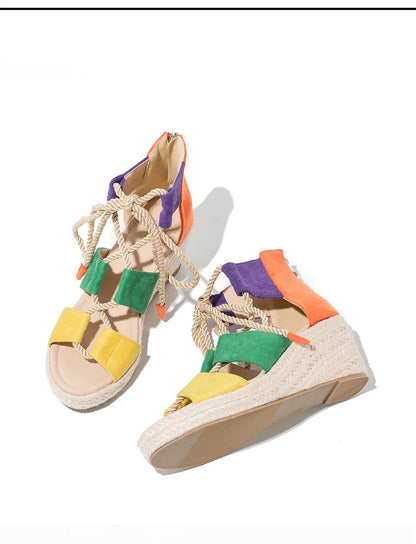 Savannah I Hemp Rope Strap Sandals with Thick Heel