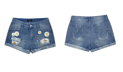 Eleanor I Printed High-Waisted Denim Shorts