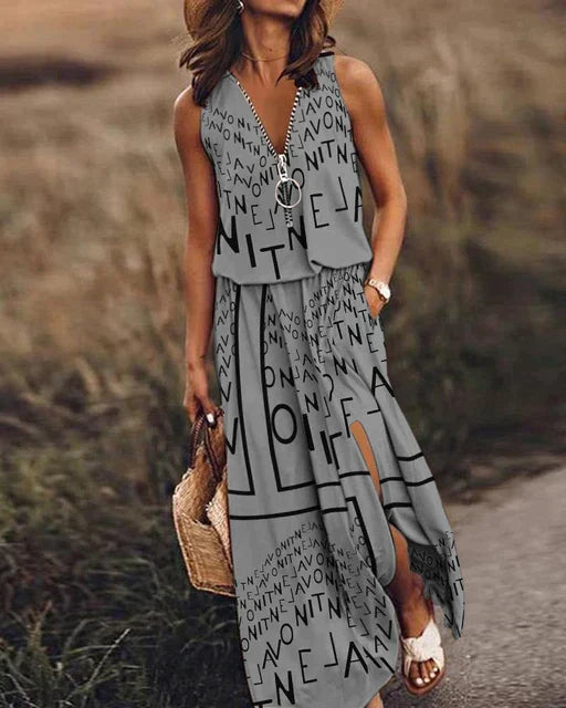 Elena I Sundress with Abstract Text Print