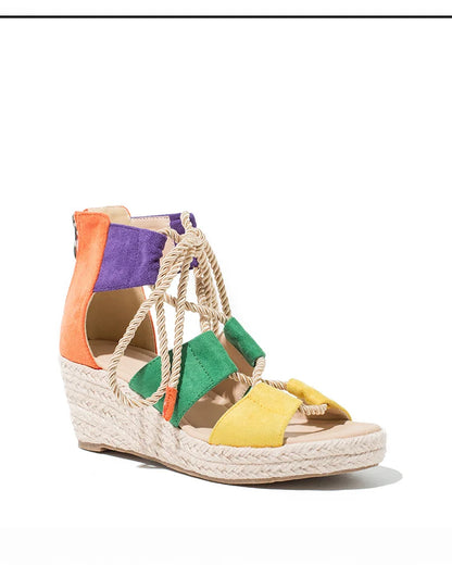 Savannah I Hemp Rope Strap Sandals with Thick Heel