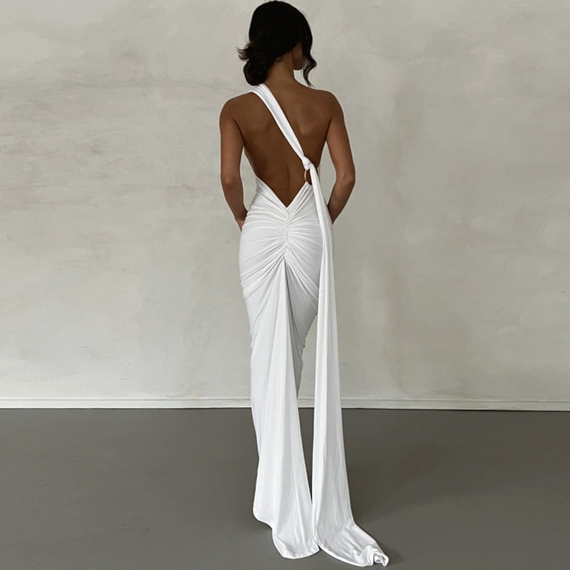 Sonata Oblique Shoulder Maxi Dress