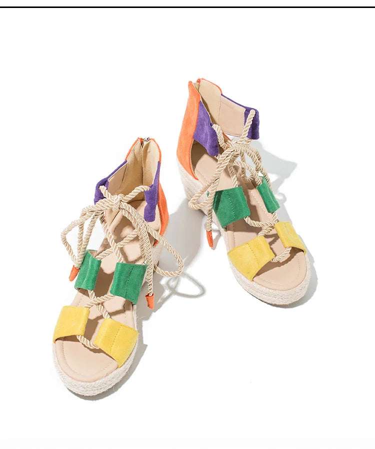 Savannah I Hemp Rope Strap Sandals with Thick Heel