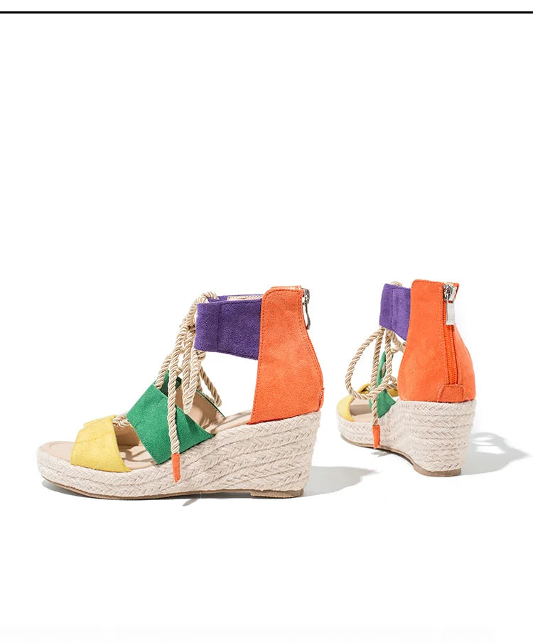 Savannah I Hemp Rope Strap Sandals with Thick Heel