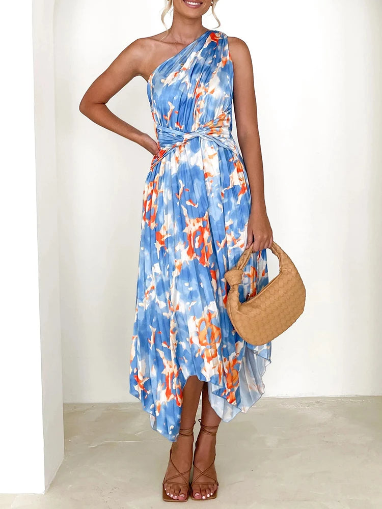 Floral One Shoulder Hem Dress