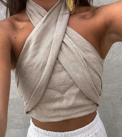 Ava  I Linen Halter Neck Top