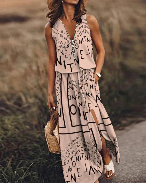 Elena I Sundress with Abstract Text Print