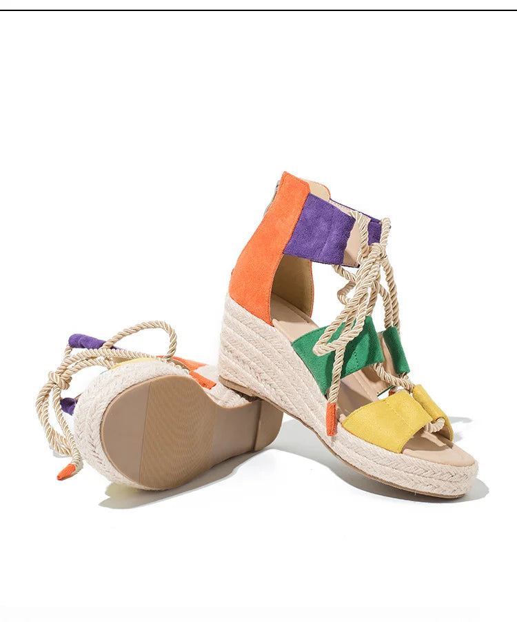 Savannah I Hemp Rope Strap Sandals with Thick Heel