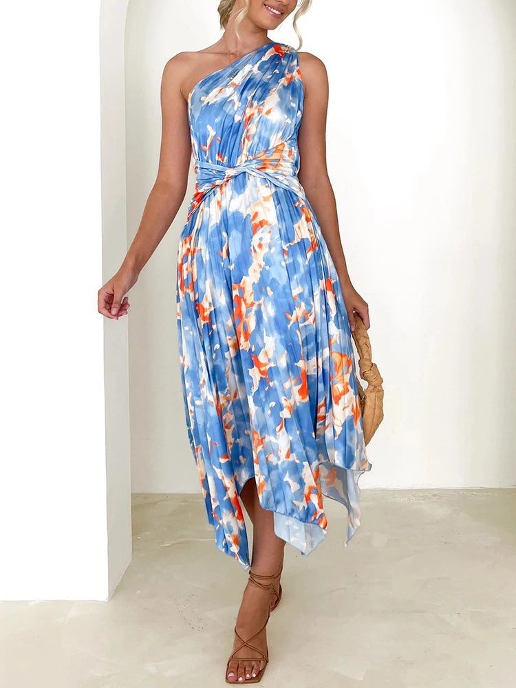 Floral One Shoulder Hem Dress