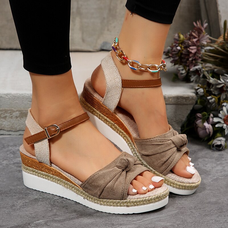 Elegant 3 Tone Low Wedge Sandals