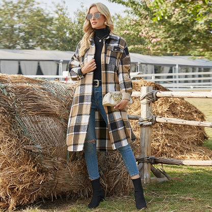 Plaid Button Up Long Cardigan for Ladies