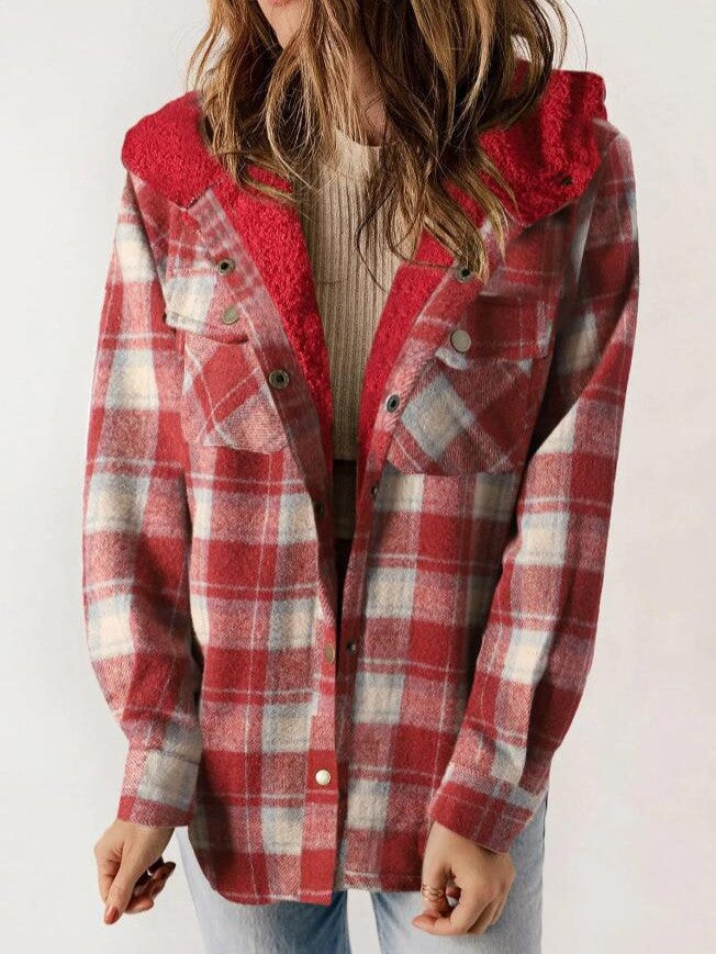 Women's Plaid Flannel Wool Coat – Hooded with Pockets