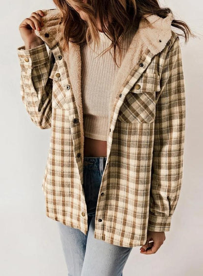 Women's Plaid Flannel Wool Coat – Hooded with Pockets