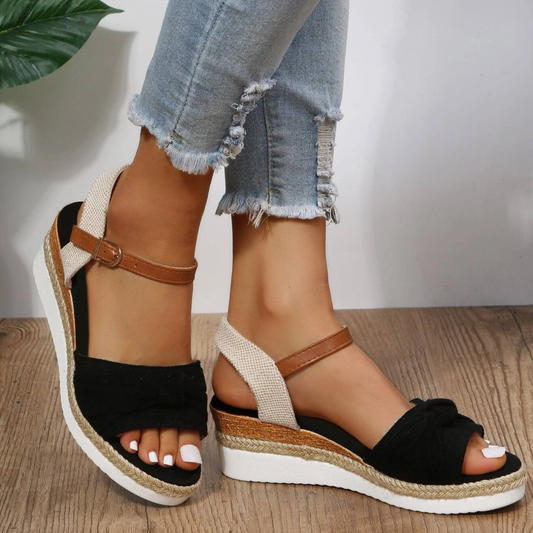 Elegant 3-Tone Low Wedge Sandals