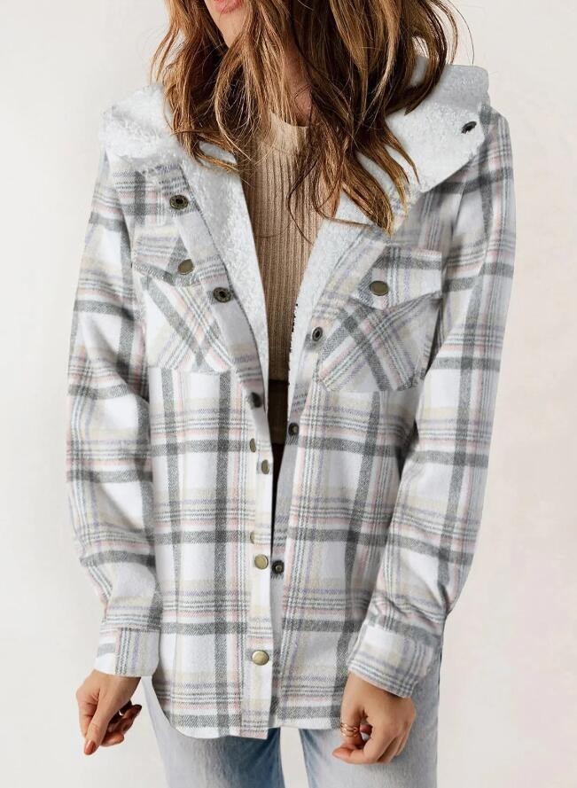 Women's Plaid Flannel Wool Coat – Hooded with Pockets