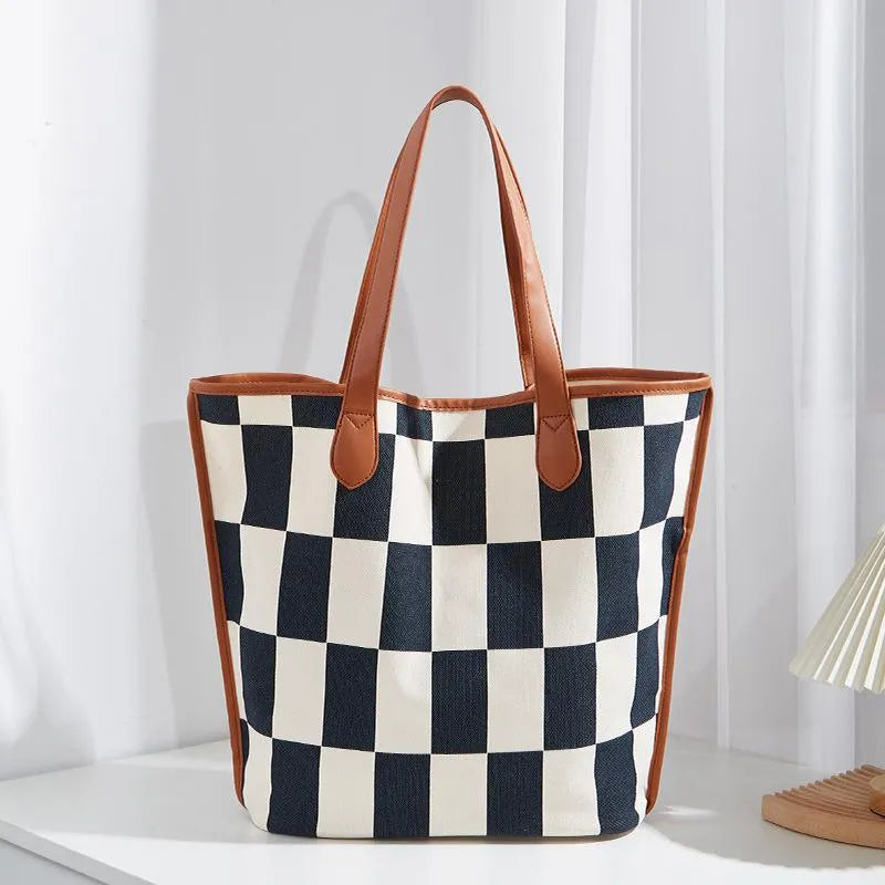 Lucia Comér - Plaid checkered tote bag