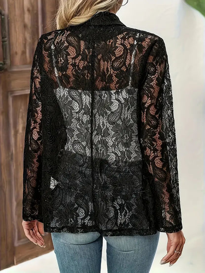 Elegant See-Through Blazer with Floral Pattern