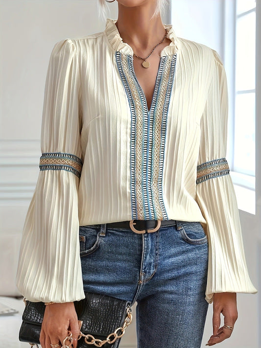 Bohemian Long Sleeve Blouse with Tribal Details