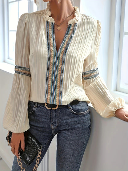 Bohemian Long Sleeve Blouse with Tribal Details