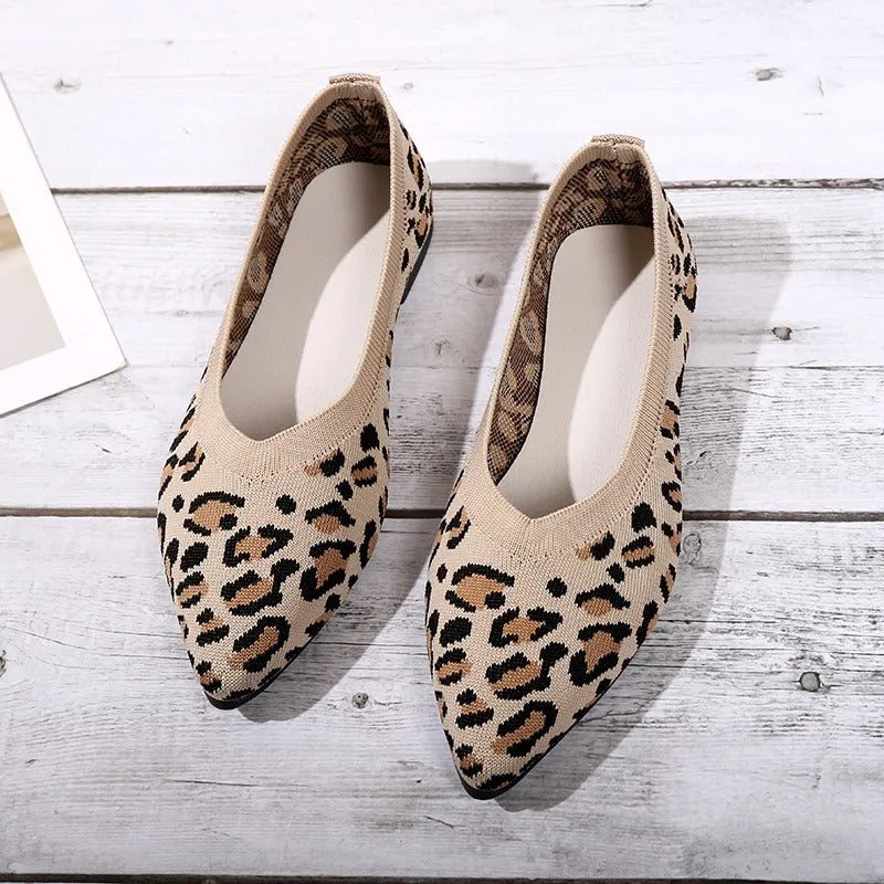 Knitted Animal Print Ballet Flats