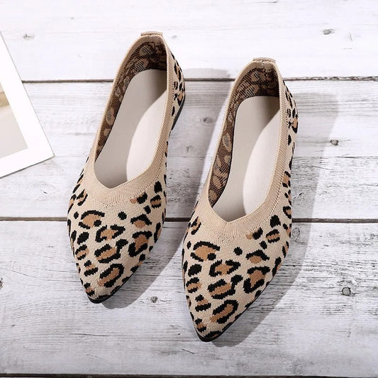 Knitted Animal Print Ballet Flats