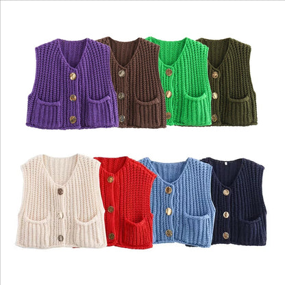 Elegant Knitted Cardigan Vest