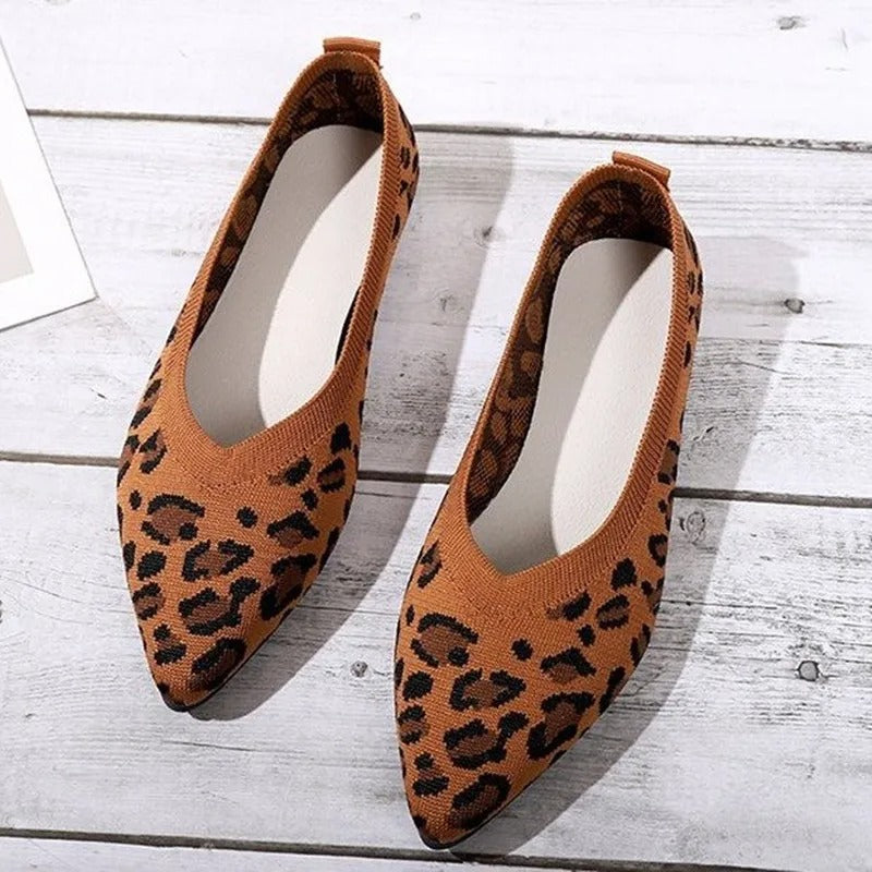 Knitted Animal Print Ballet Flats