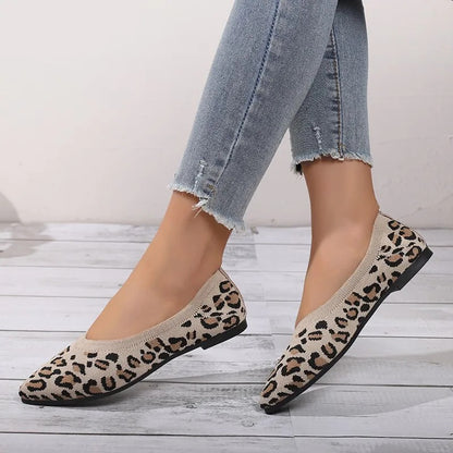 Knitted Animal Print Ballet Flats