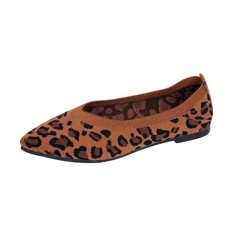 Knitted Animal Print Ballet Flats